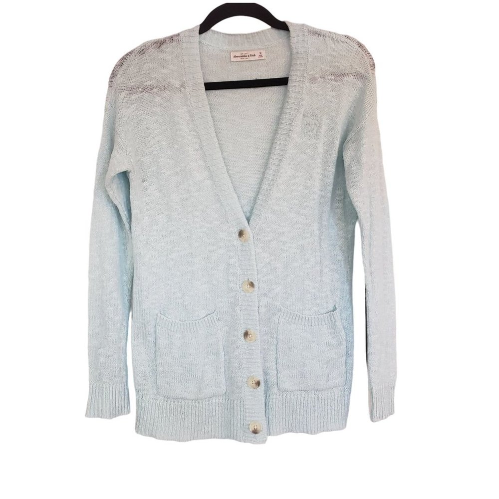 Abercrombie and Fitch Cardigan size Medium light weight knit light‎ aqua